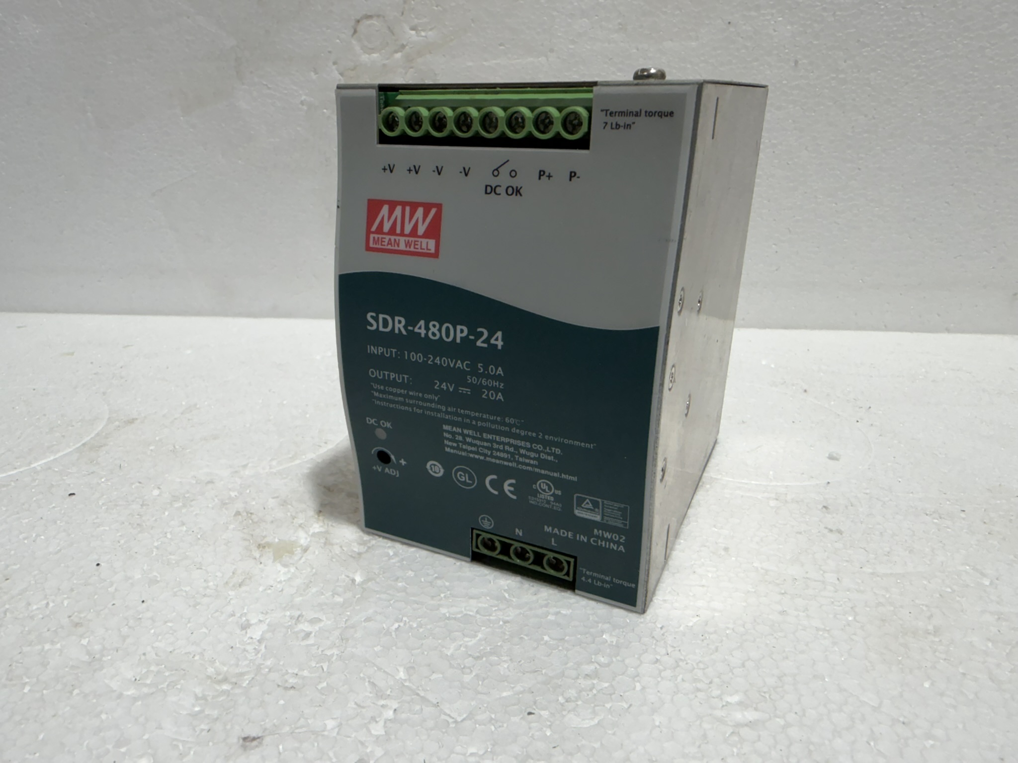 Mean Well SDR-480P-24 Industrial DIN Rail Power Supply – 24V 20A 480W